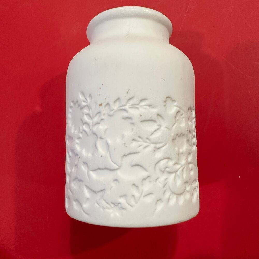 White Etched Floral Print Vase